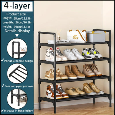 1pc Juego de zapateros de varios niveles, organizador de almacenamiento de metal y plástico de gran capacidad, fácil montaje y desmontaje, acabado de hierro, montaje en el suelo, se adapta a varias habitaciones, 7 estantes, tubo dorado incluido (8mm < di
