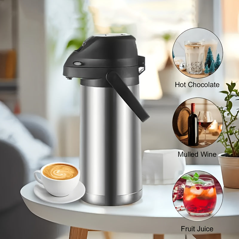 1.9L Olla de Acero Inoxidable con Bomba de Palanca, Termo Aislado de Doble Pared para Bebidas Calientes y Frías, Dispensador Polivalente para Uso en Casa y Oficina
