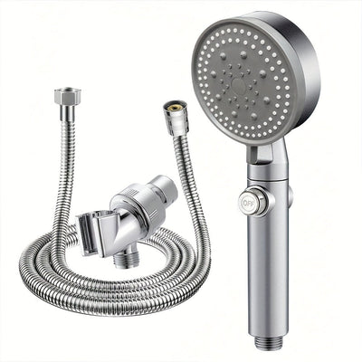 Juego de regadera de alta presión en color gris metalizado con 5 modos de rociado ajustables, manguera de acero inoxidable y soporte - Fácil instalación en pared, sin necesidad de electricidad para una experiencia de baño lujosa en el hogar