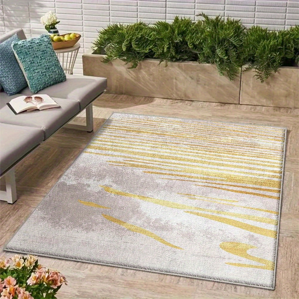 Alfombra de Lujo Seven Deer Lavable a Máquina - Tejido Plano 100% Poliéster con Diseños Rayados/ Cuadros/Sólidos, Base Antideslizante, Tamaños Grandes hasta 2.16m² para Camping, Jardín y Uso Interior
