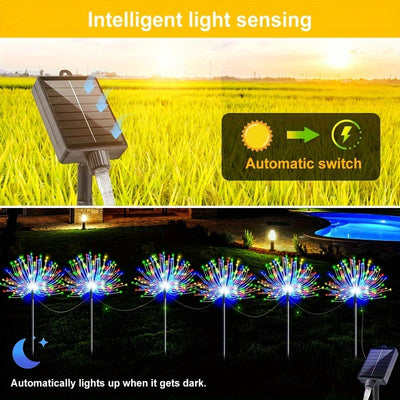 6/4/1pc Luces Solares AIPUSI de Fuegos Artificiales para Exteriores - IP65 Impermeables con 8 Modos de Iluminación, Temporizador Automático, Panel Solar - Para Césped, Caminos, Bodas, Halloween, Navidad - Luz Multicolor o Blanca Cálida, Iluminación Vibra