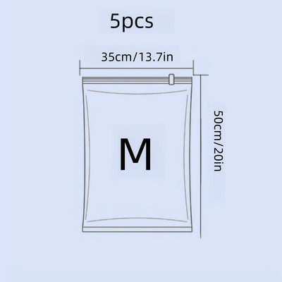 5pcs Bolsas de Almacenamiento al Vacío Enrolladas a Mano - Ahorra Espacio, No Necesita Bomba - Ideales para Viajes y Organización del Hogar, con Cremallera, Multiusos, Bolsas de Plástico Rectangulares para Ropa, Libros y Más