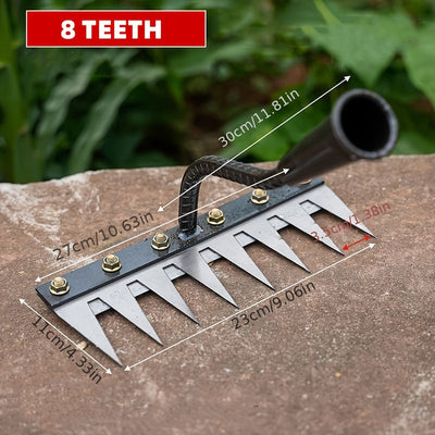 1pc Azada de Acero al Manganeso Resistente, Ideal para Deshierbar, Aflojar Suelto, Arar y Tareas de Jardinería con Rastrillo Metálico Multiusos de 8 Púas