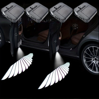 4 piezas/juego Mini luz de seguridad para puerta de coche LED, lámpara de seguridad anti-collisiones con patrones de alas creativos, accesorios para automóviles, decoraciones, sin batería.
