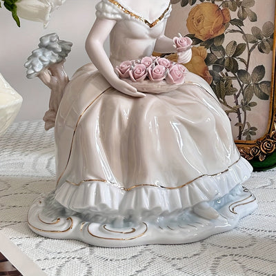 Elegante Figurita de Cerámica Hecha a Mano que Sostiene Rosas - Estilo Europeo Vintage, Ideal para Decoración del Hogar, Bodas y Regalos, Perfecta para el Día de la Madre, San Valentín y Cumpleaños, Decoraciones de Bodas