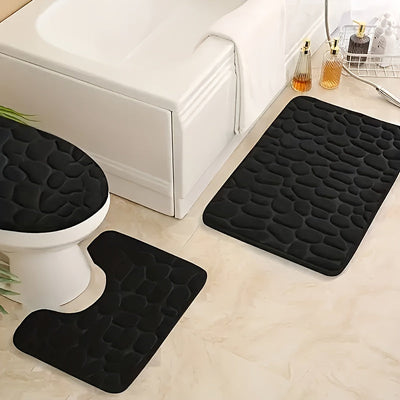 Juego de 3 alfombras de baño de lujo, absorbentes, antideslizantes, lavables a máquina, de spandex, con diseño de rayas en relieve, suaves y cómodas, ideales para bañeras y áreas de ducha