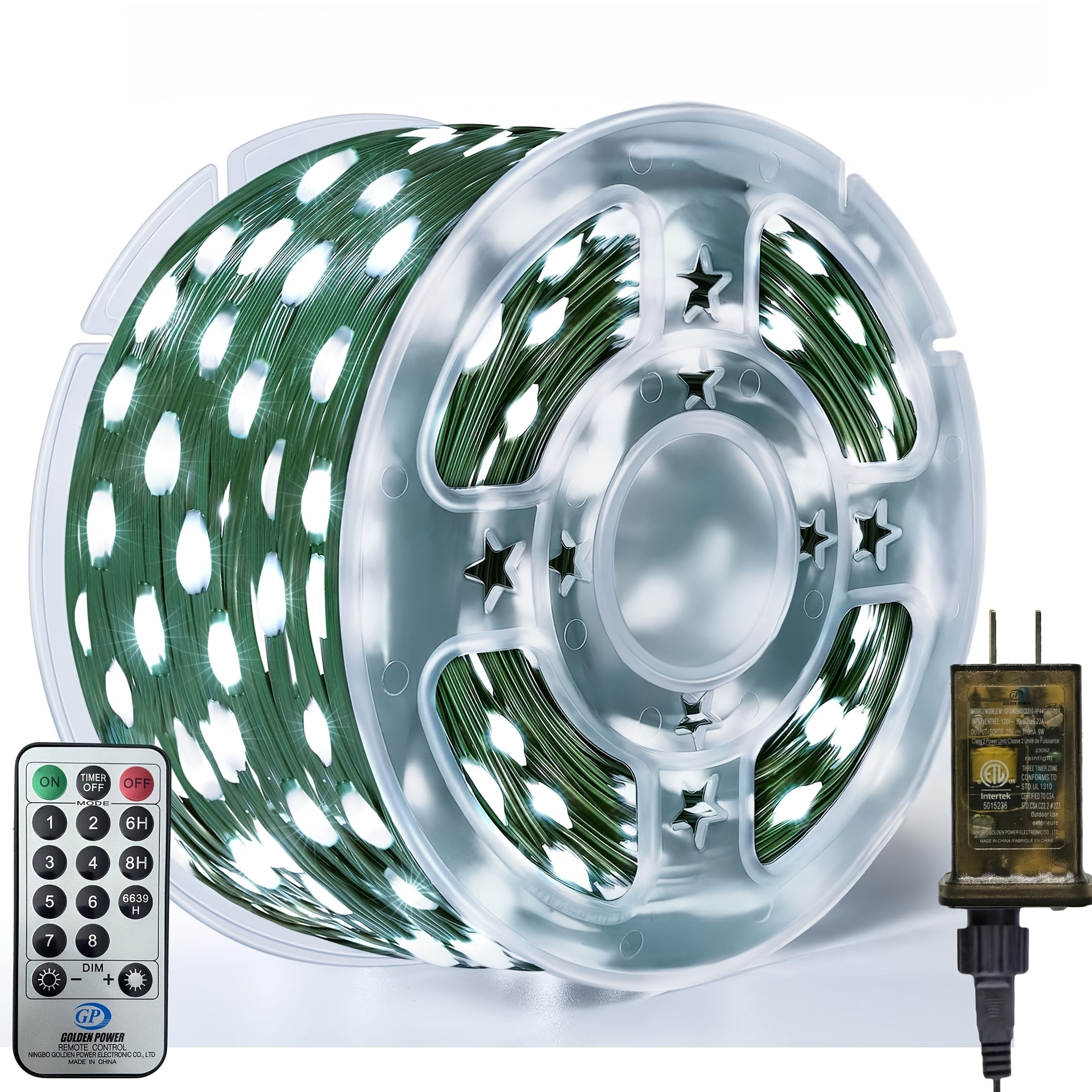 Luces de patio extra-largas, 110/340 FT300/1000 LED para verano, Luces navideñas exteriores para árbol de Navidad con 8 modos, temporizador remoto, Luces de hadas para casa, patio exterior e interior, Decoraciones navideñas (Multicolor, color blanco cáli