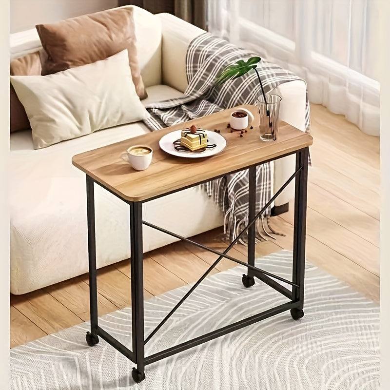 Mesa plegable portátil para el hogar y la oficina - Mesa de estudio para dormitorio, mesa de escritura para estudiantes con estante de almacenamiento y mesa de computadora de 6 ruedas | Adecuada para espacios pequeños, mesa de noche plegable | Marrón