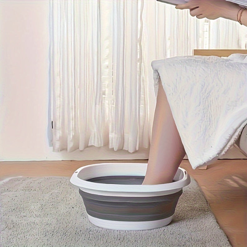 1 pieza, gran recipiente de baño para pies plegable - Portátil, plástico grueso, diseño de dos colores, adecuado para uso doméstico - Ideal para lavar la cara, vegetales y ropa, recipiente para remojar los pies | Artículo práctico para el hogar | Recipie