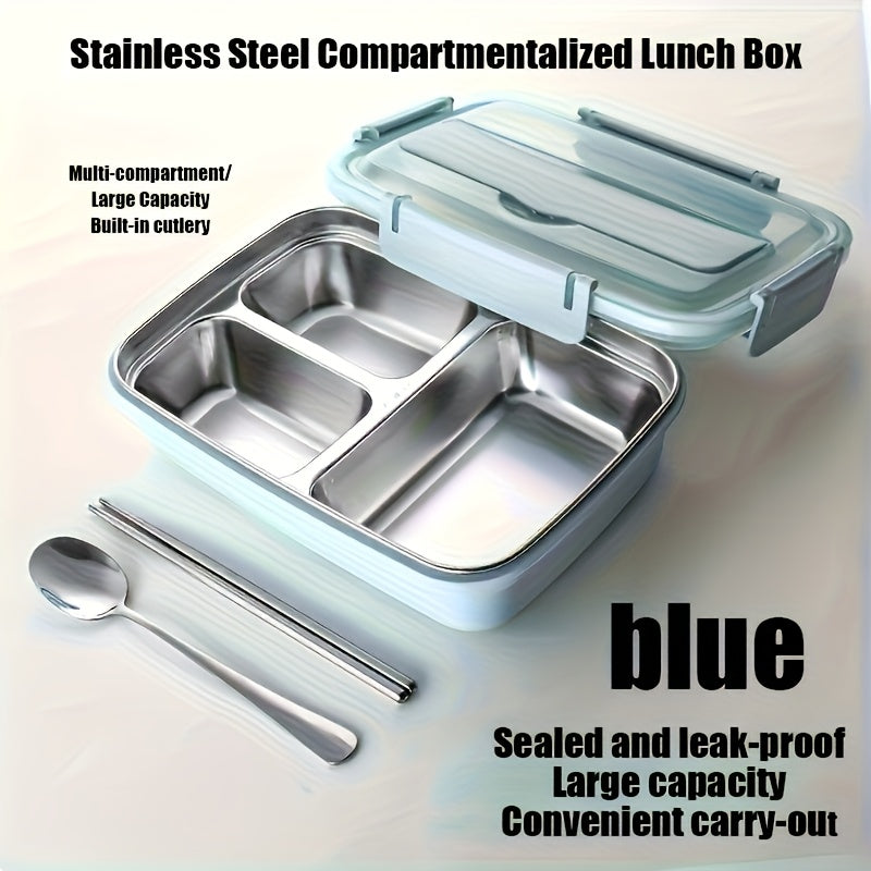 Organización deliciosa: Caja de almuerzo con compartimentos de acero inoxidable - Gran capacidad, a prueba de fugas, elegante caja de bento con utensilios integrados para un fácil transporte - Ideal para el trabajo, la escuela y la preparación de comidas.