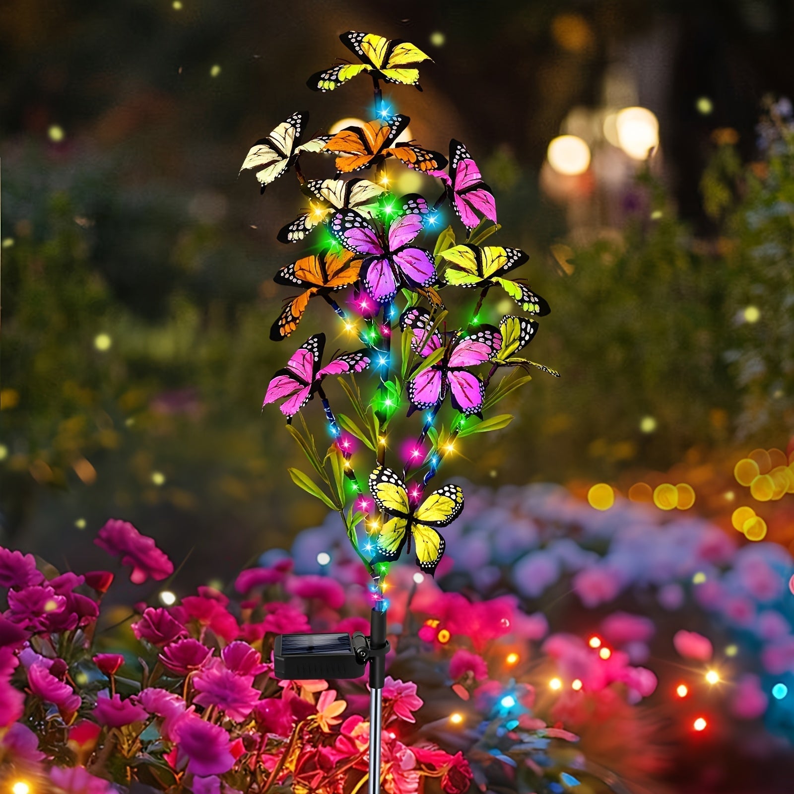 Árbol de mariposas solar nuevo, decoración exterior para jardín, césped y patio, luces solares para exteriores, multicolor. Se carga con la luz del sol durante el día y se enciende automáticamente por la noche, un gran regalo para seres queridos y amigos