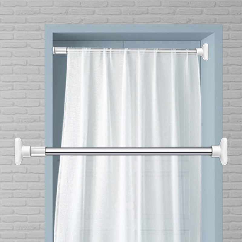 1 pieza de barra de cortina de ducha telescópica de acero inoxidable con tapas de plástico blanco - Barra extendible de metal y plástico sin taladro para ducha, armario, ventana, estante de toallas - Accesorio de hogar montado en la pared, accesorios de
