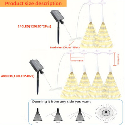 2 piezas/4 piezas, luces solares colgantes para jardín con efecto de fuegos artificiales, esferas luminosas estrelladas con 240/480 LED, 8 modos, luces de hadas con alambre de cobre para patio, sombrilla, alero, árbol, carpa, decoración de Año Nuevo y Na