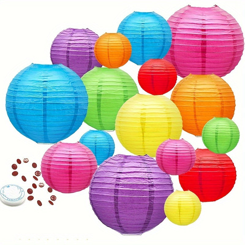 16 linternas de papel colgantes surtidas - Linternas chinas multicolor para decoración de fiestas, ideales para carnaval, bautizos, cumpleaños, aniversarios y eventos, no requieren electricidad