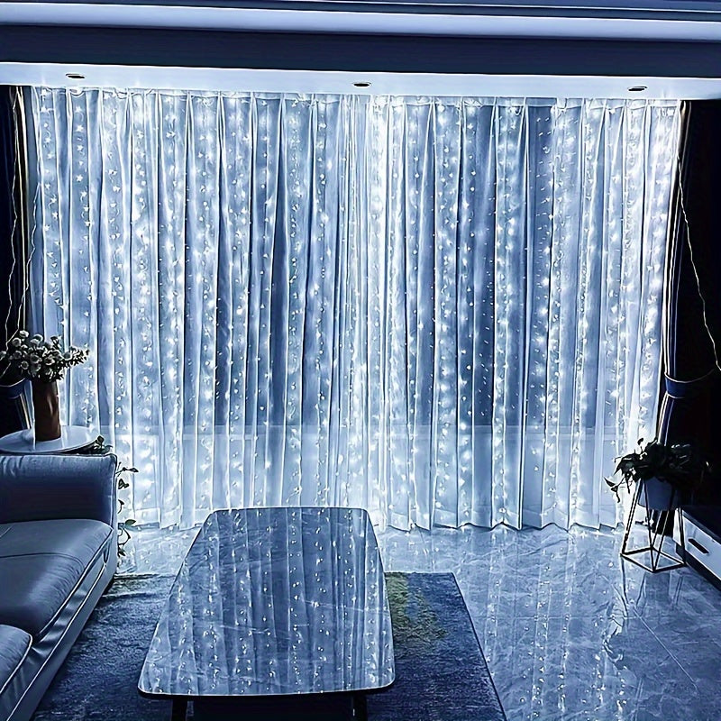 1pc Cortina de luces LED de colores, luces de hadas flexibles de PVC multicolores controladas por control remoto con alimentación USB, iluminación de cortina de cascada decorativa para interiores de dormitorios, decoración ambiental navideña, no requiere