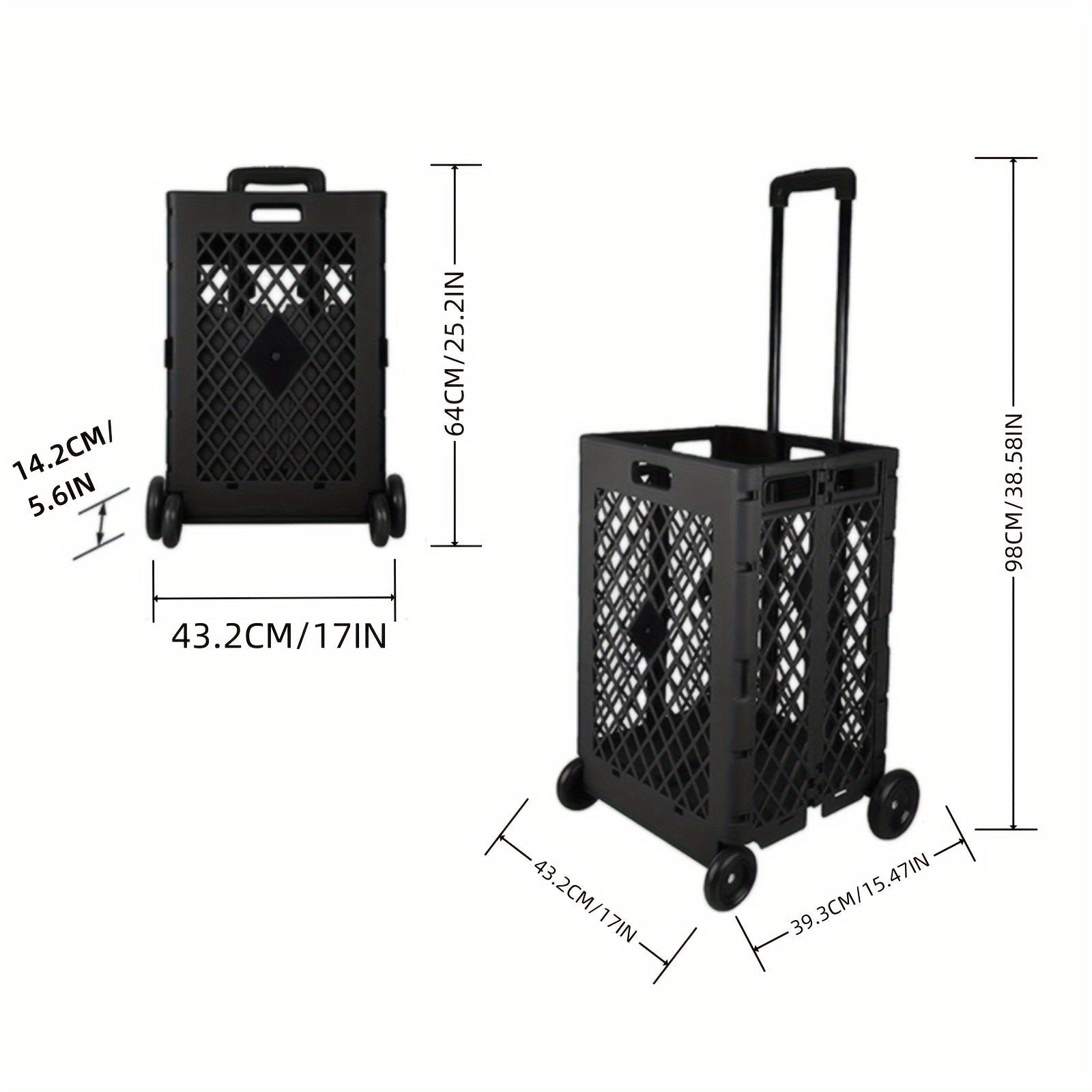 Carrito de Almacenamiento Plegable de 55L con 4 Ruedas - Portátil, Plegable, de Plástico para Cocina y Comedor, Negro