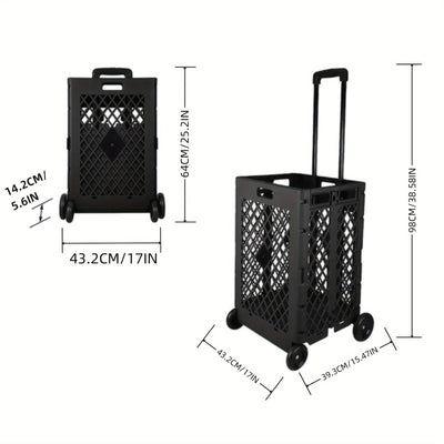 Carrito de Almacenamiento Plegable de 55L con 4 Ruedas - Portátil, Plegable, de Plástico para Cocina y Comedor, Negro