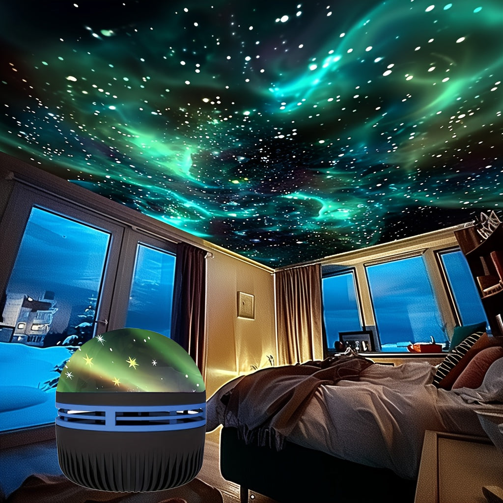 1pz Luz Nocturna de Proyección Cielo Estrellado y Aurores Boreales con Control Remoto, Proyector USB 2-en-1 para Dormitorio, Fiestas, Vacaciones - Decoración de Arte en Plástico Pulido, Sin Pilas Necesarias, Iluminación para Acampar | Diseño Galaxia | Il