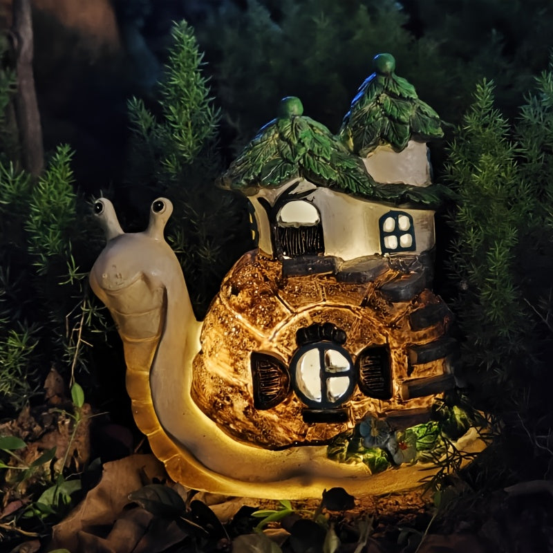 1 lámpara solar para jardín con diseño de caracol y casa en el árbol en resina, decoración LED para exterior, ideal para patio, césped, porche y jardín, regalo perfecto para amantes de la naturaleza, decoración de casas en miniatura, lámpara solar, decor