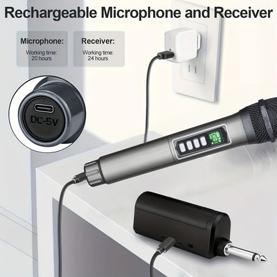 Microfono sin varillas Portátil con Carga USB-C, 4 Efectos de Voz (Control de Volumen, Eco/Reverberación en Tiempo Real), Botón Silencio Integrado - para Karaoke, Actuaciones En Vivo, Podcasts, Reuniones, Hogar/Aire Libre - Compatible con Smartphones, Ta