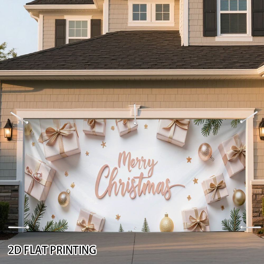 Banner de puerta 2D, 1 unidad, decoración navideña "Feliz Navidad" con letras doradas y adornos festivos, poliéster, ideal para decoraciones de Navidad, cumpleaños, fiestas de Halloween o jardín exterior