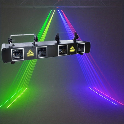 Luz de escenario LED RGBY controlada por DMX con 4 efectos de haz, luces de música activadas por sonido, sistema de luz láser de metal autosoportante, acabado al óleo, con enchufe de EE. UU., para DJ, discoteca, fiestas de baile, cumpleaños, bar, escenar