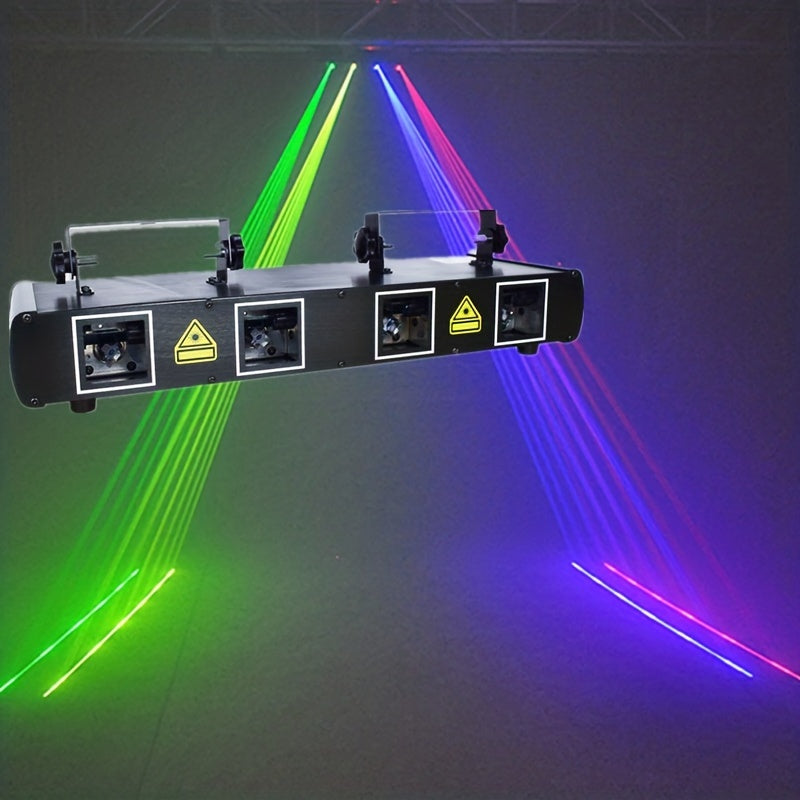 Luz de escenario LED RGBY controlada por DMX con 4 efectos de haz, luces de música activadas por sonido, sistema de luz láser de metal autosoportante, acabado al óleo, con enchufe de EE. UU., para DJ, discoteca, fiestas de baile, cumpleaños, bar, escenar