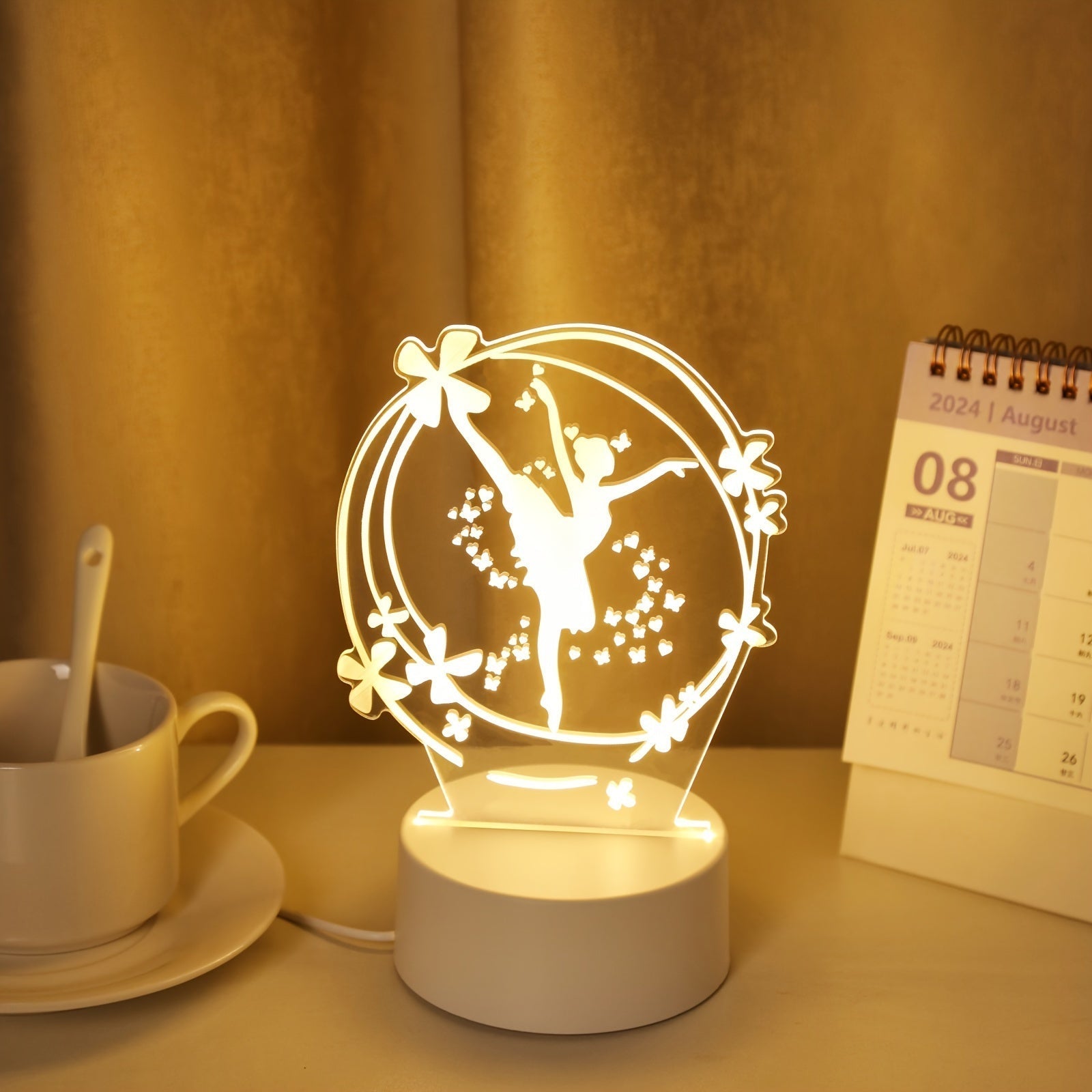 1 pza. Moderna bailarina geométrica 3D luz nocturna, luz cálida de un solo color alimentada por USB, lámpara de ambiente para dormitorio, decoración de habitación, luz nocturna única, luz nocturna de cabecera, accesorio de iluminación y decoración.