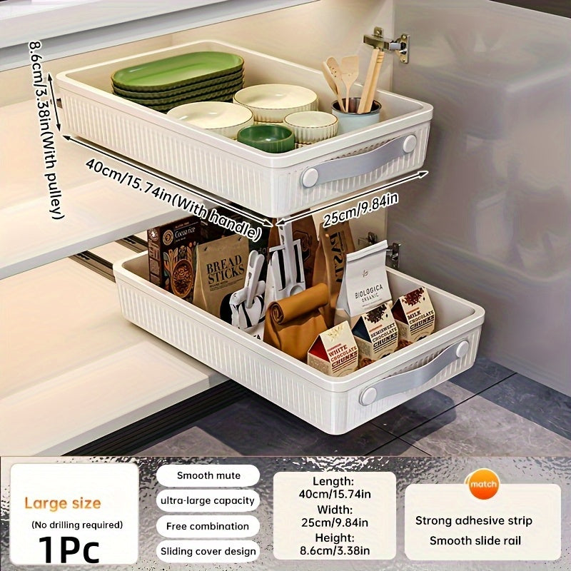 Organizadores de gabinete extraíbles de gran tamaño, estantes de cajón de plástico para cocina, baño, dormitorio - Independientes, tubo metálico incluido, capacidad <3,2 pies cúbicos, altura <68,58 pulgadas