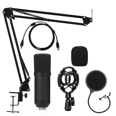 Kit de Micrófono de Condensador USB Profesional con Soporte de Brazo Metálico en Forma de Corazón – Plug & Play, Brazo Giratorio de 360°, Protección contra Rocío y Accesorios para Podcasting, Gaming y Grabación en Vivo, Kit de Micrófono para Podcasting|S