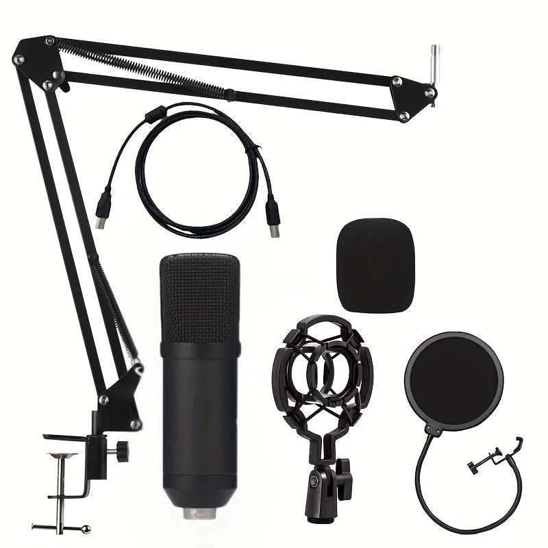 Kit de Micrófono de Condensador USB Profesional con Soporte de Brazo Metálico en Forma de Corazón – Plug & Play, Brazo Giratorio de 360°, Protección contra Rocío y Accesorios para Podcasting, Gaming y Grabación en Vivo, Kit de Micrófono para Podcasting|S