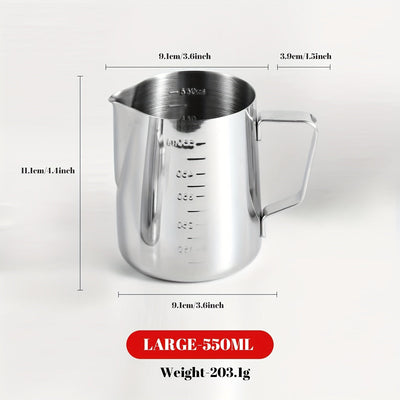 1pc Vaso Espumador de Leche de Acero Inoxidable Premium con Marcas de Escala Precisas - Ideal para Espresso, Latte, Cappuccino | Jarra de Metal Duradera y Fácil de Limpiar con Guía de Medición