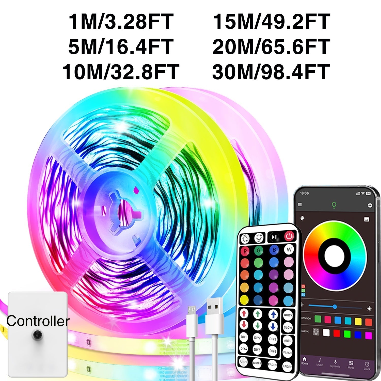 Luces LED RGB Inteligentes NBBUFF con Sincronización Musical - Control por App y Mando a Distancia, Cambio de Colores con Temporizador, Alimentación USB para Dormitorio, Sala, Bodas, Fiestas, Decoración Festiva, Efectos Luminosos Creativos, Instalación F