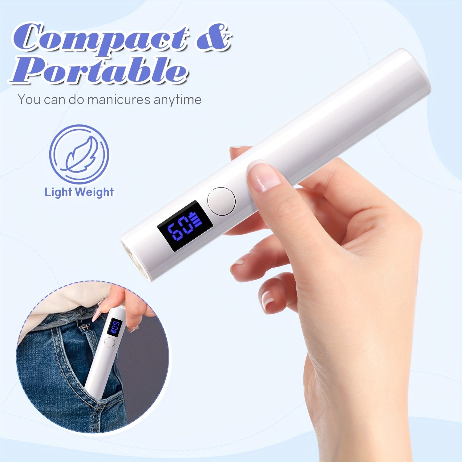 Linterna LED Portátil para Uñas, Lámpara de Manicura Profesional, Secadora de Uñas y Luz Mini Manual para Arte en Uñas
