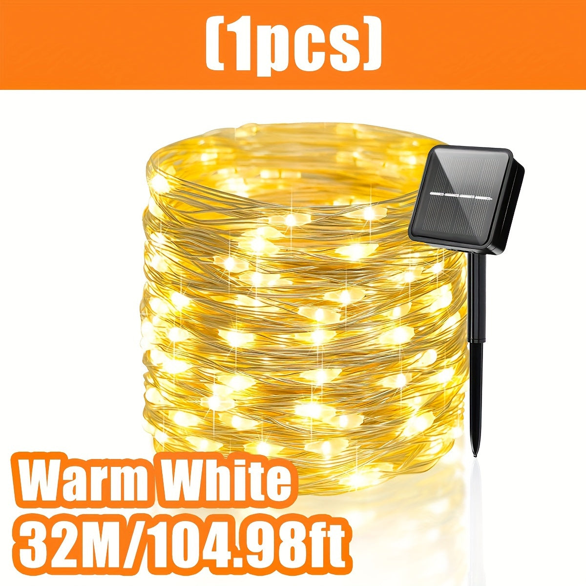2/1 105 Pies 300 Luces de Cuerda LED Solares, Luces de Hadas para Halloween, Navidad, Acción de Gracias, 8 Modos, Impermeable IP44, Blanco Cálido/Blanco/Multicolor, para Jardín, Patio, Árboles, Boda, RV, Decoración de Ramadán