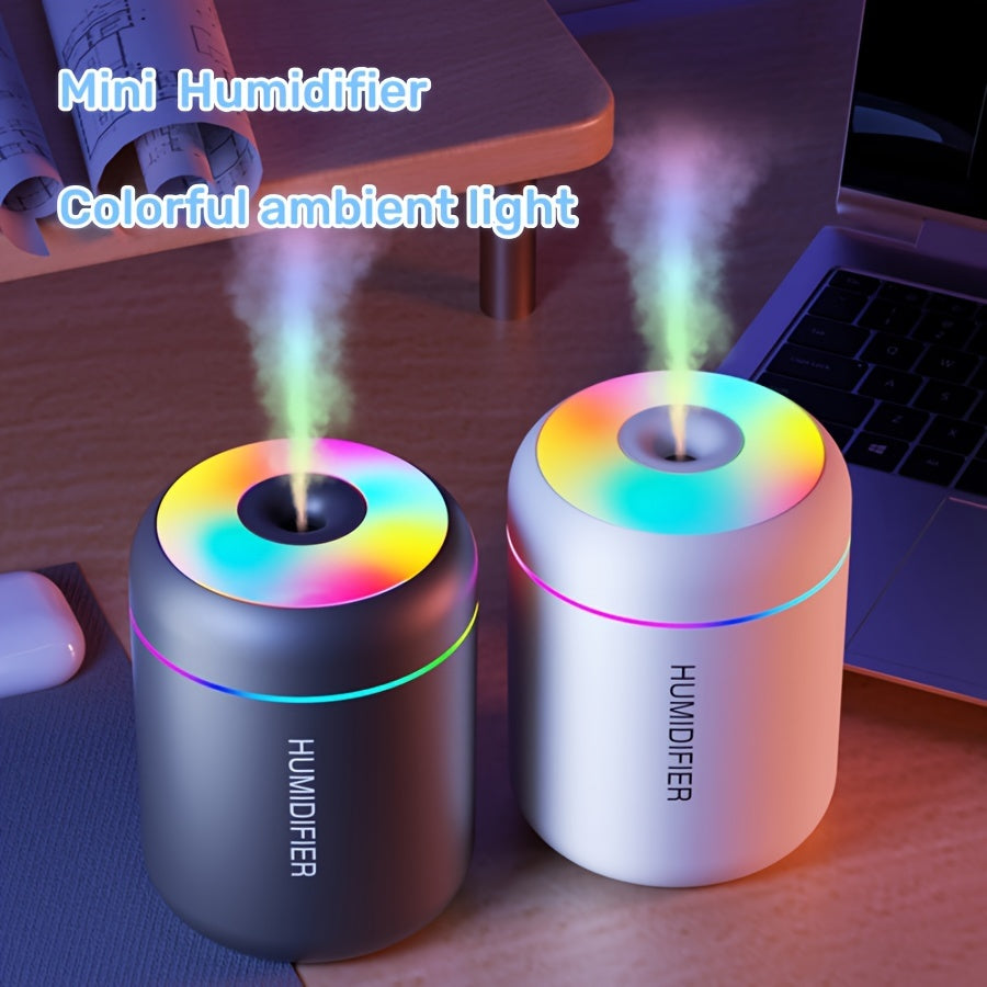 Humidificador mini de 1 pieza con cambio de color en 7 tonos y difusor de aceites esenciales por USB - Tecnología de ondas sonoras de 180 ml, niebla fresca, portátil para coche, oficina, dormitorio, alimentado por USB (sin baterías), iluminación ambienta