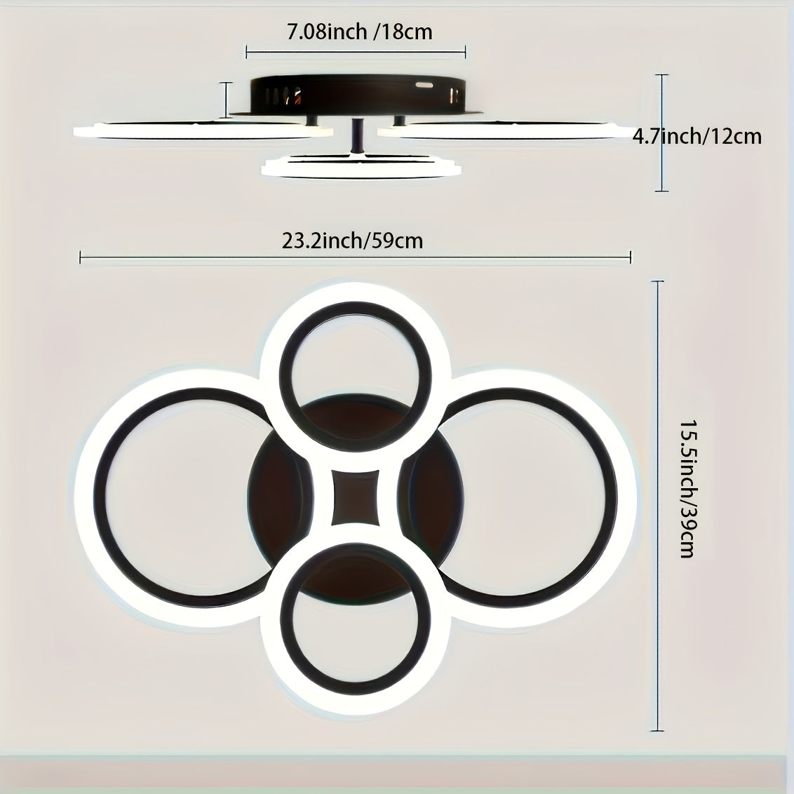Lámpara de techo LED moderna con 4 luces en forma de anillo, diseño metálico con tono cálido y abrazaderas removibles para fácil instalación - Ideal para cocina, dormitorio, sala de estar, lavandería - Incluye hardware