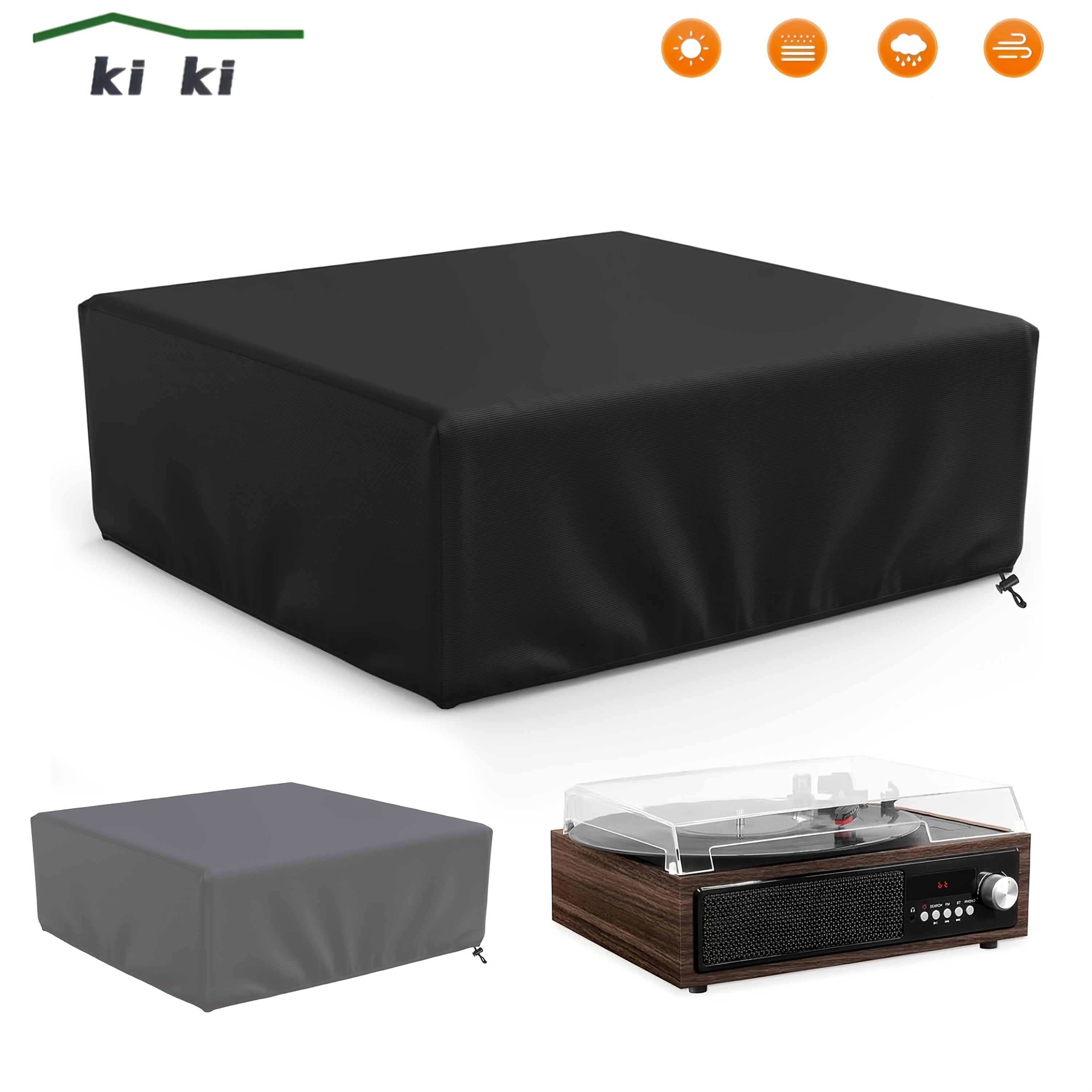 Funda para tocadiscos, cubierta antipolvo para reproductores de vinilo, cubierta exterior resistente a rayones y antideslizante para equipos de audio, compatible con la mayoría de los tocadiscos (negro/gris)