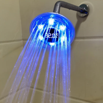 1pieza Lámpara LED hidroeléctrica montada en la pared, cabeza de ducha de plástico sin terminar de 4 pulgadas redondas con control de temperatura y cambio de color, ajuste de lluvia, ≤36V potencia hidroeléctrica