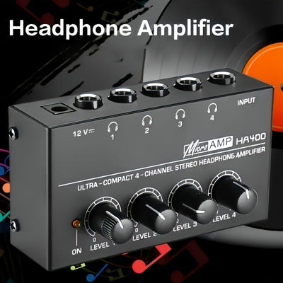 Amplificador Mini HA400 de 4 Canales Ultra Compacto con Entrada de 12V, Ideal para Auriculares y PC, Amplificador Duradero en Color (No Incluye Cable de 12V)