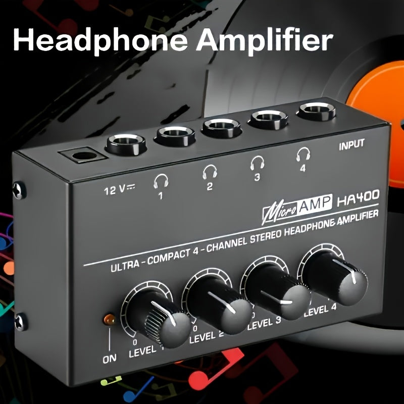 Amplificador Mini HA400 de 4 Canales Ultra Compacto con Entrada de 12V, Ideal para Auriculares y PC, Amplificador Duradero en Color (No Incluye Cable de 12V)