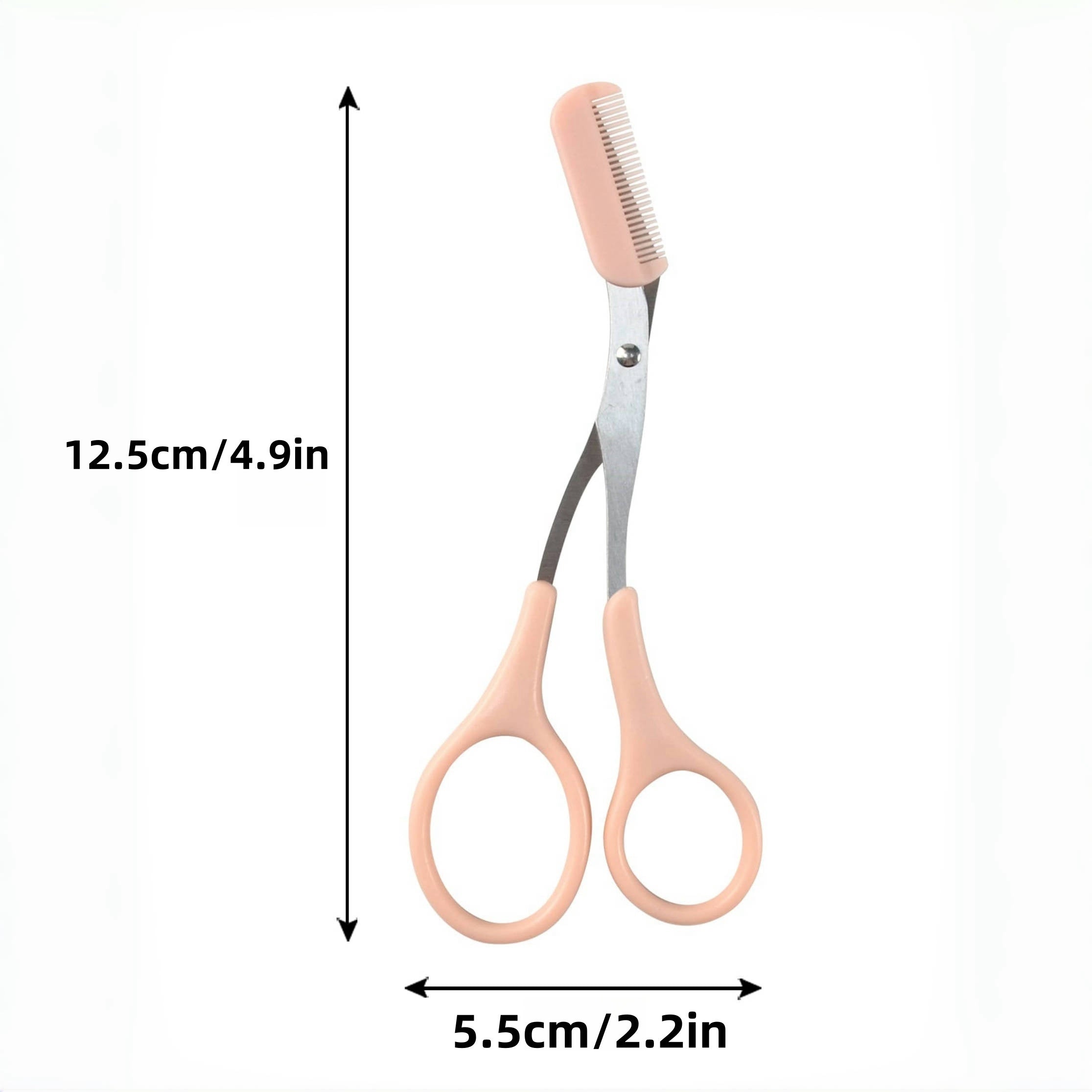 Tijeras para Cejas con Peine Incorporado de Acero Inoxidable - Herramienta de Precisión para el Cuidado con Mangos Rosas, Diseño Ambidiestro para Uso en Mano Derecha/Izquierda, Belleza Profesional y Doméstica, Construcción Metálica Duradera, Recortador d