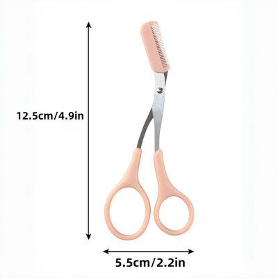 Tijeras para Cejas con Peine Incorporado de Acero Inoxidable - Herramienta de Precisión para el Cuidado con Mangos Rosas, Diseño Ambidiestro para Uso en Mano Derecha/Izquierda, Belleza Profesional y Doméstica, Construcción Metálica Duradera, Recortador d