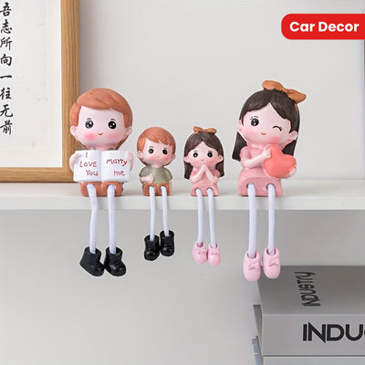 Encantadora Figura de Familia de Dibujos Animados - Muñecos Colgantes de Resina para Decoración del Hogar y Coche, Regalo Perfecto para Inauguración de Casa