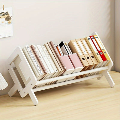 Estantería de bambú elegante - Organizador compacto para mostrador con diseño de ventana salediza, ideal para dormitorio y escritorio de estudio