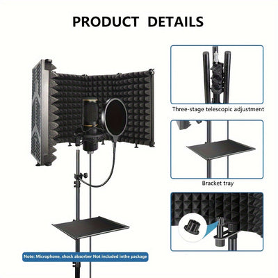Cabina de aislamiento de micrófono GELELEAFMIC Studio con trípode ajustable de altura, filtro de espuma de alta densidad, pantalla antiviento plegable para micrófonos dinámicos y de condensador, para grabación, podcasting, transmisión en vivo, canto, toc