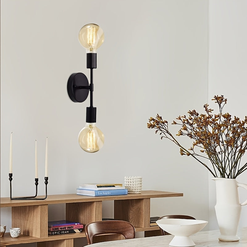 Linterna de Pared Negra Minimalista Moderna, Base de Bombilla E27 de 2 Luces, Hierro Fundido, para Sala de Estar, Comedor, Pasillo, Dormitorio - Sin Bombillas Incluidas, Luz Grande para Sala de Estar