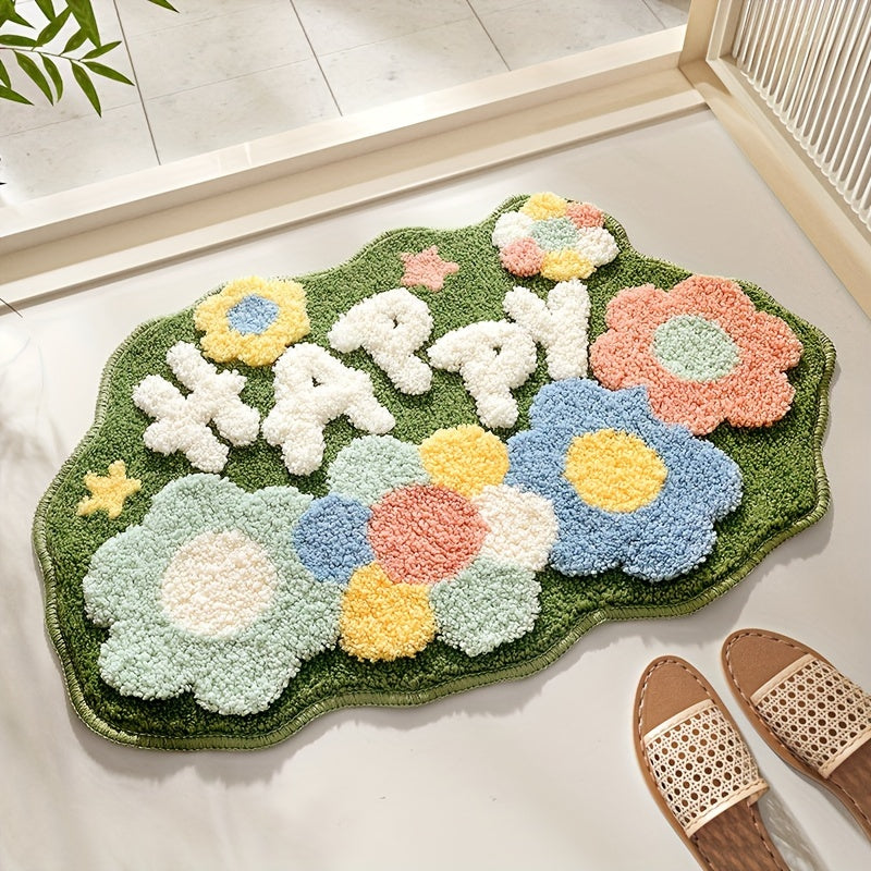Alfombra de Baño Floral Extra Suave y Absorbente, Antideslizante y Cómoda de Poliéster para Suelo, Lavabo, Bañera, Ducha - Ideal para Decoración de Primavera y Regalo de Navidad, Decoración Navideña