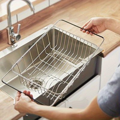 1 pieza de filtro telescópico ajustable para fregadero con brazo extensible - escurridor plegable, sin batería, accesorio moderno para cocina | soporte para platos | filtro y escurridero ajustable