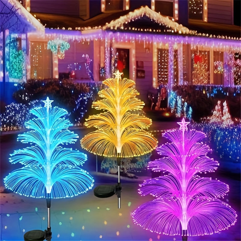 Juego de 2 luces solares para jardín, luces decorativas solares para exteriores con 7 colores, diseño de medusa y mariposa de doble capa, ideales para decoración de Navidad, piscina, patio y jardín